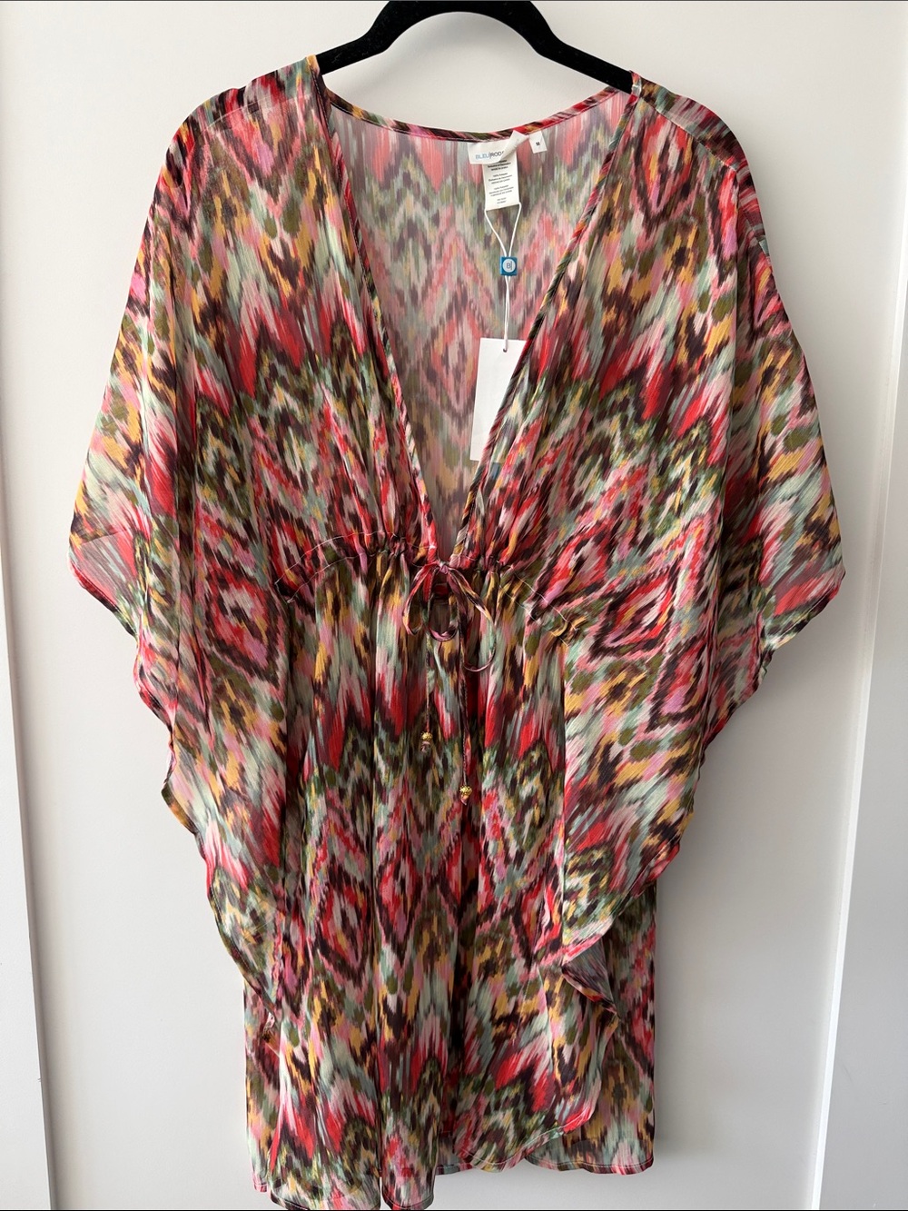 New Vibrant Multicolor Ikat Sheer Tie-Waist swim cover up